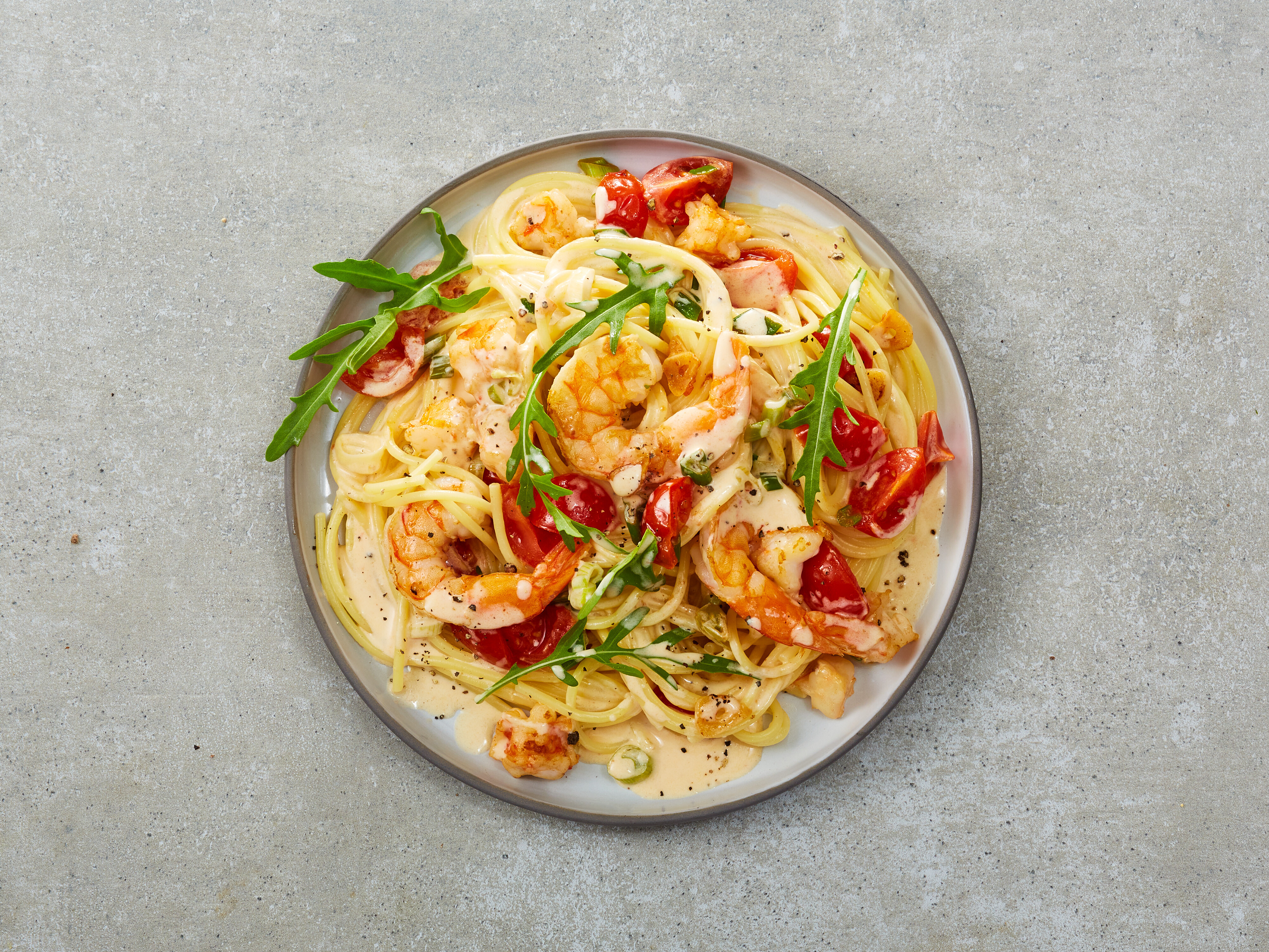 Rezept: Spaghetti mit Garnelen in Knoblauch-Sahnesauce
