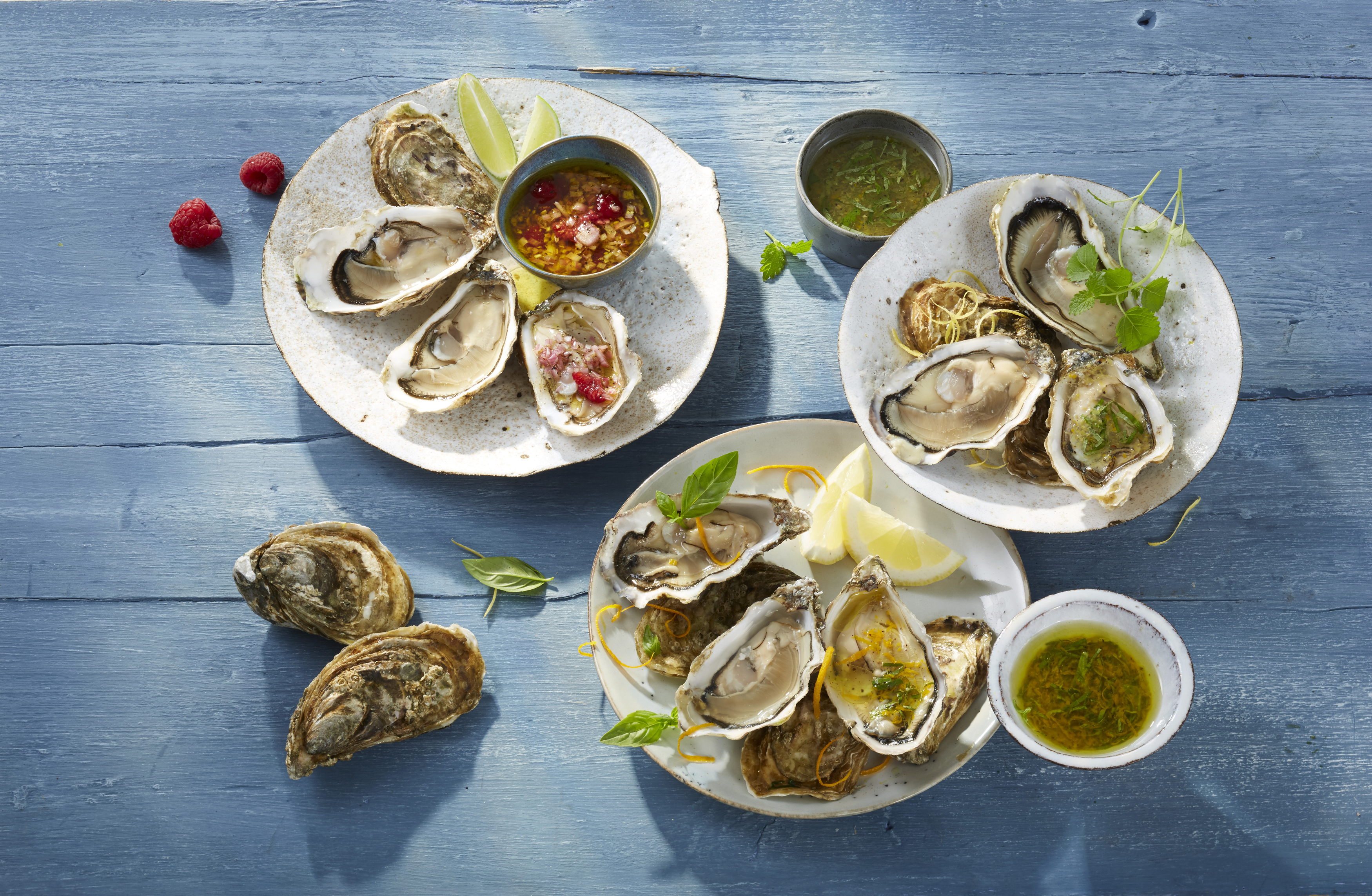 Rezept: Austern mit Vinaigrette-Trio Rezept: Austern mit Vinaigrette-Trio