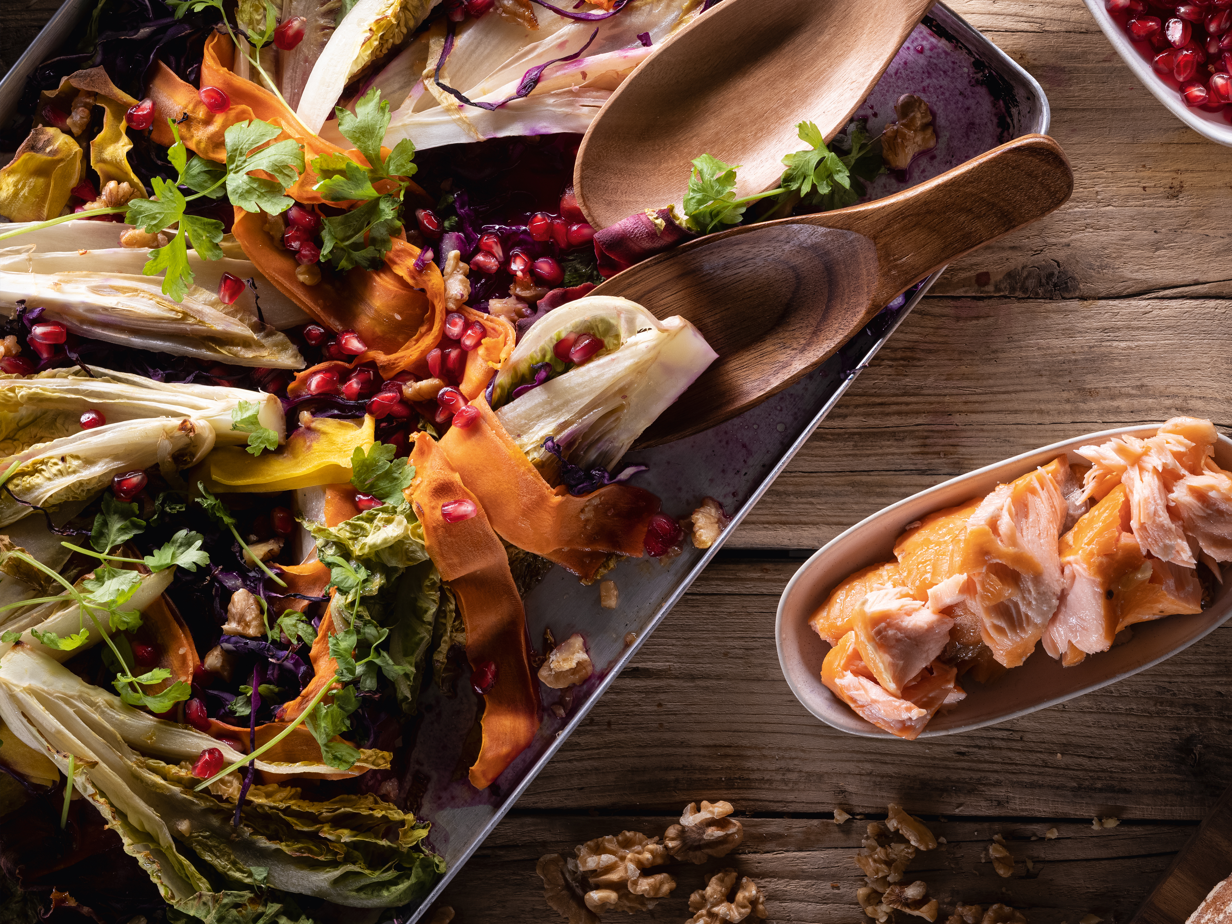 Warmer Blechsalat mit Lachsstremel