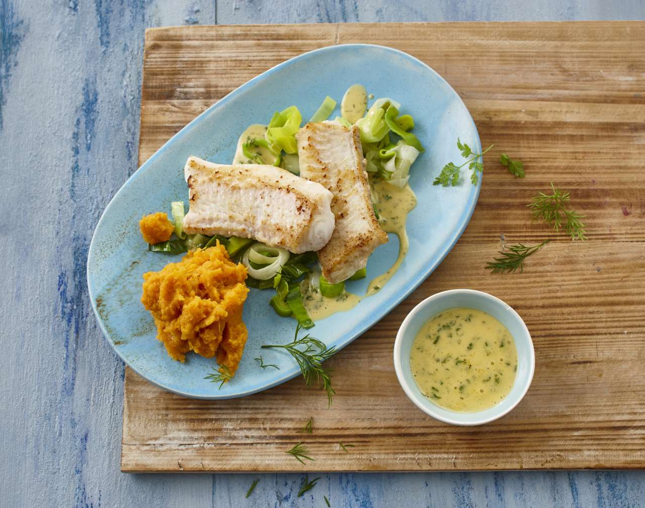 Rezept: Steinbeißer mit Süßkartoffelstampf