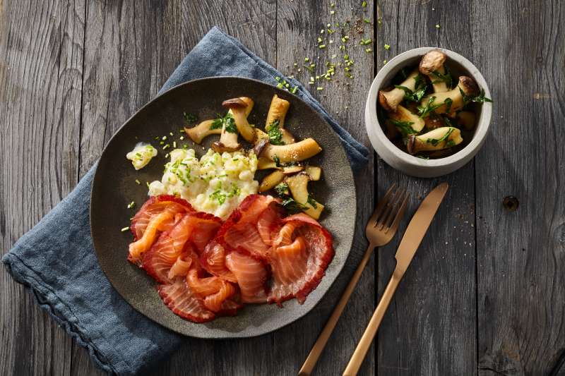 Kelte mit Béchamelkartoffeln & Pilzen