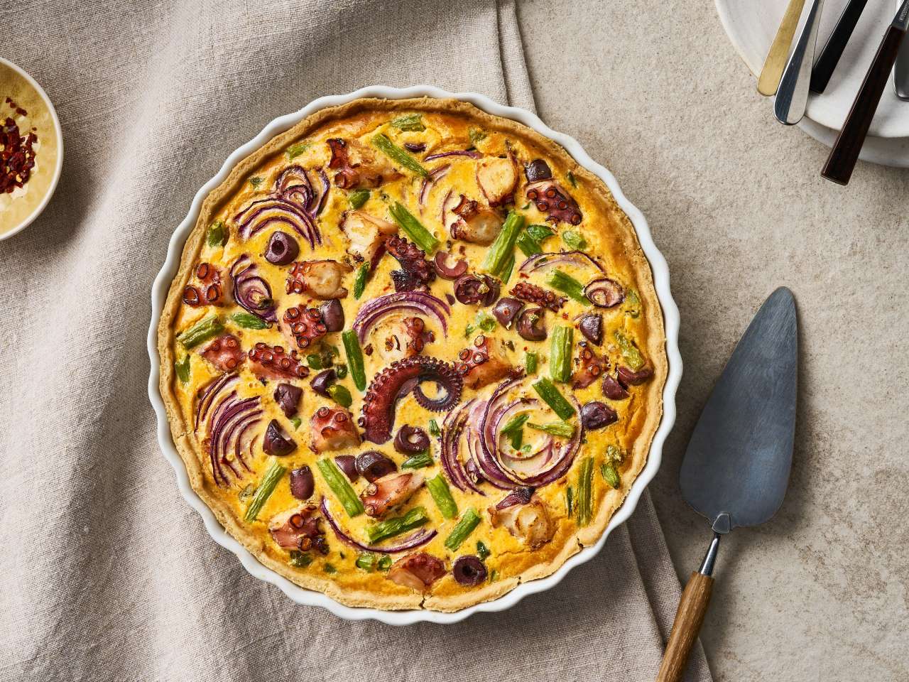 Pulpo Quiche mit grünen Bohnen