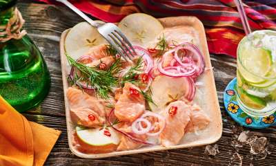 Lachs Ceviche mit Granny Smith und Kokosmilch