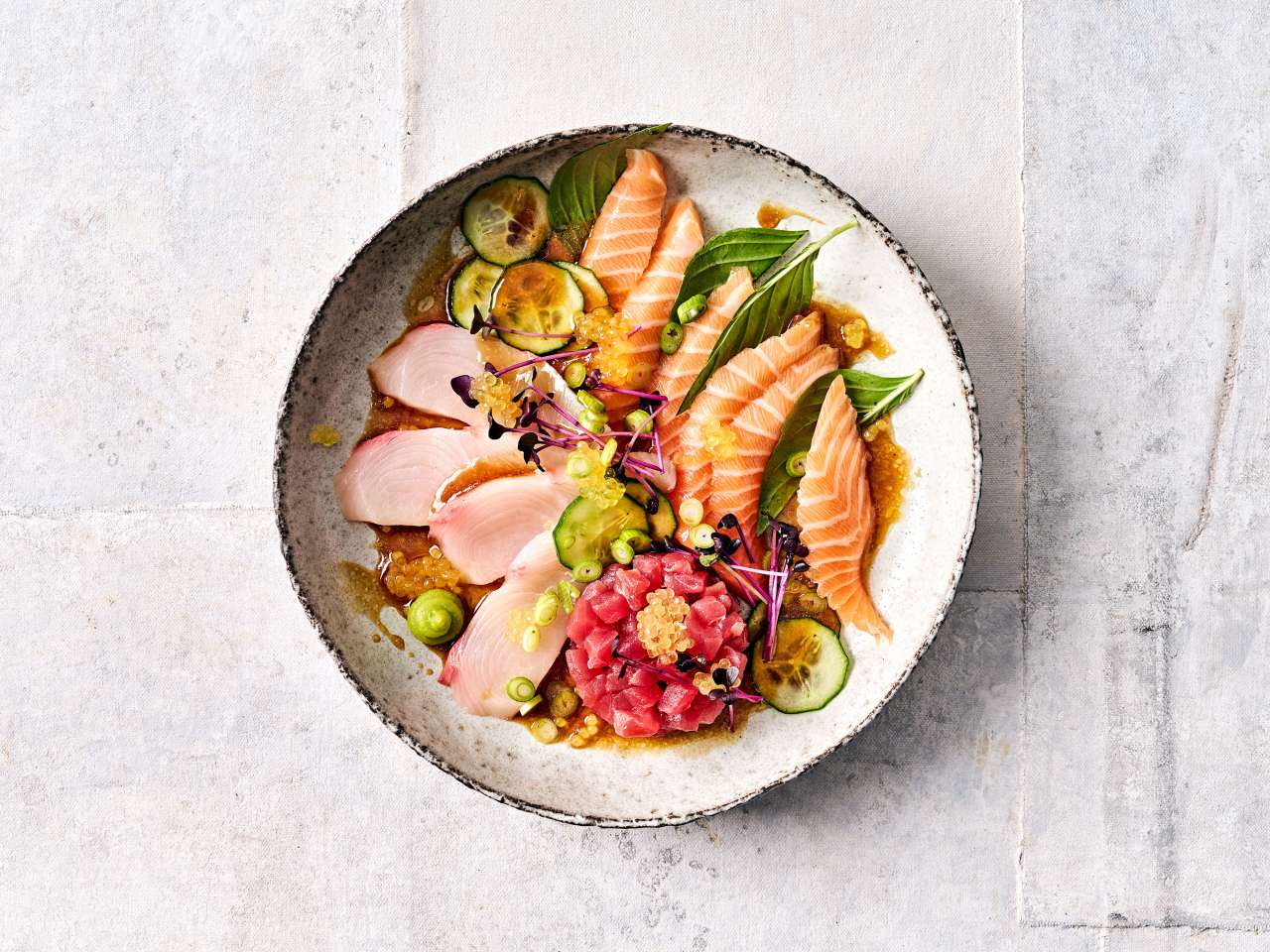 Rezept: Sashimi von Lachs, Thunfisch und Hamachi Rezept: Sashimi von Lachs, Thunfisch und Hamachi