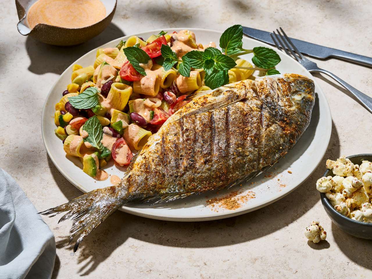 Dorade mit mexikanischem Nudelsalat