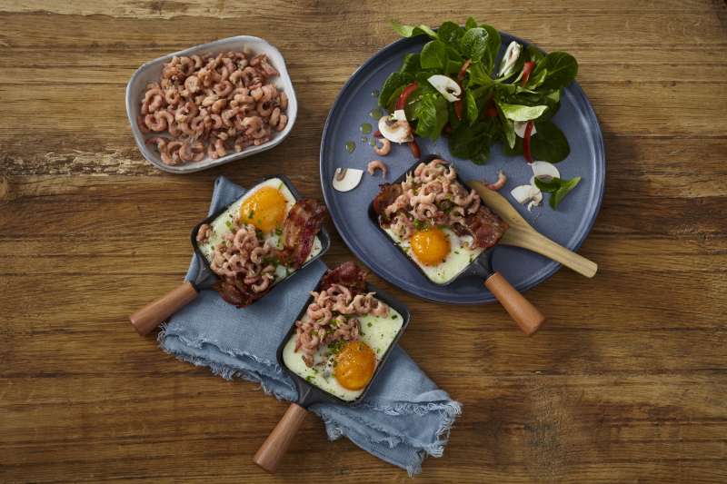 Spiegelei mit Krabben & Speck aus dem Raclette