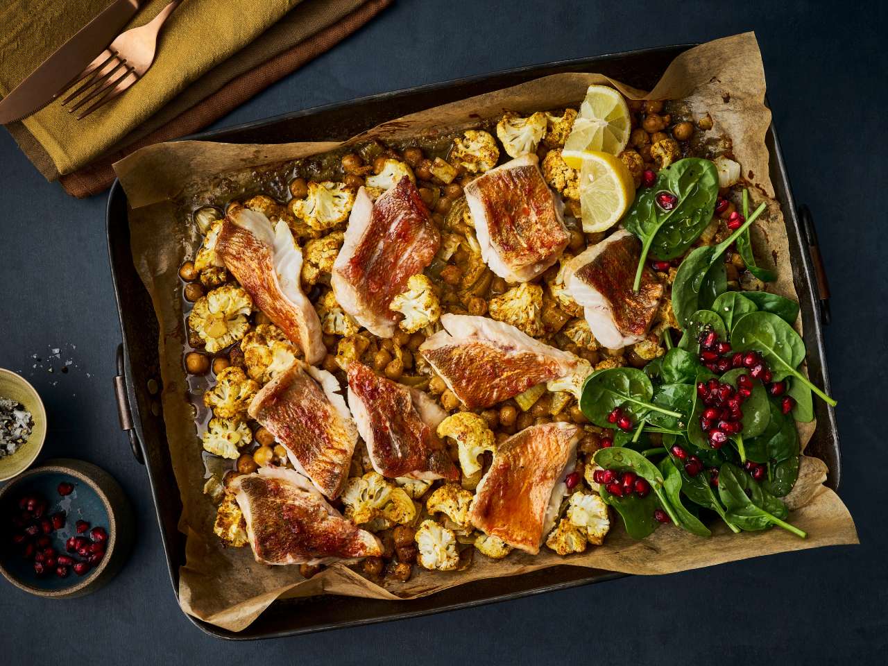 Rotbarsch India Style mit Blumenkohl und Kichererbsen