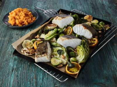 Skrei mit Spitzkohl und Süßkartoffel-Mash