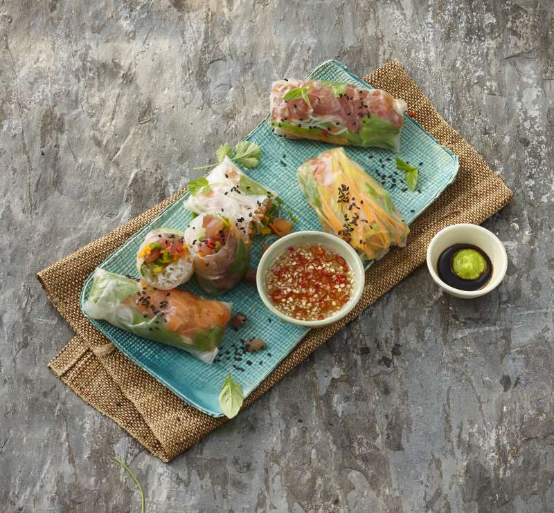 Sommerrollen mit Lachs und Thunfisch
