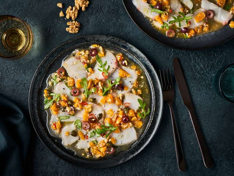 Gelbschwanzmakrelen-Crudo mit Mandarinensalsa