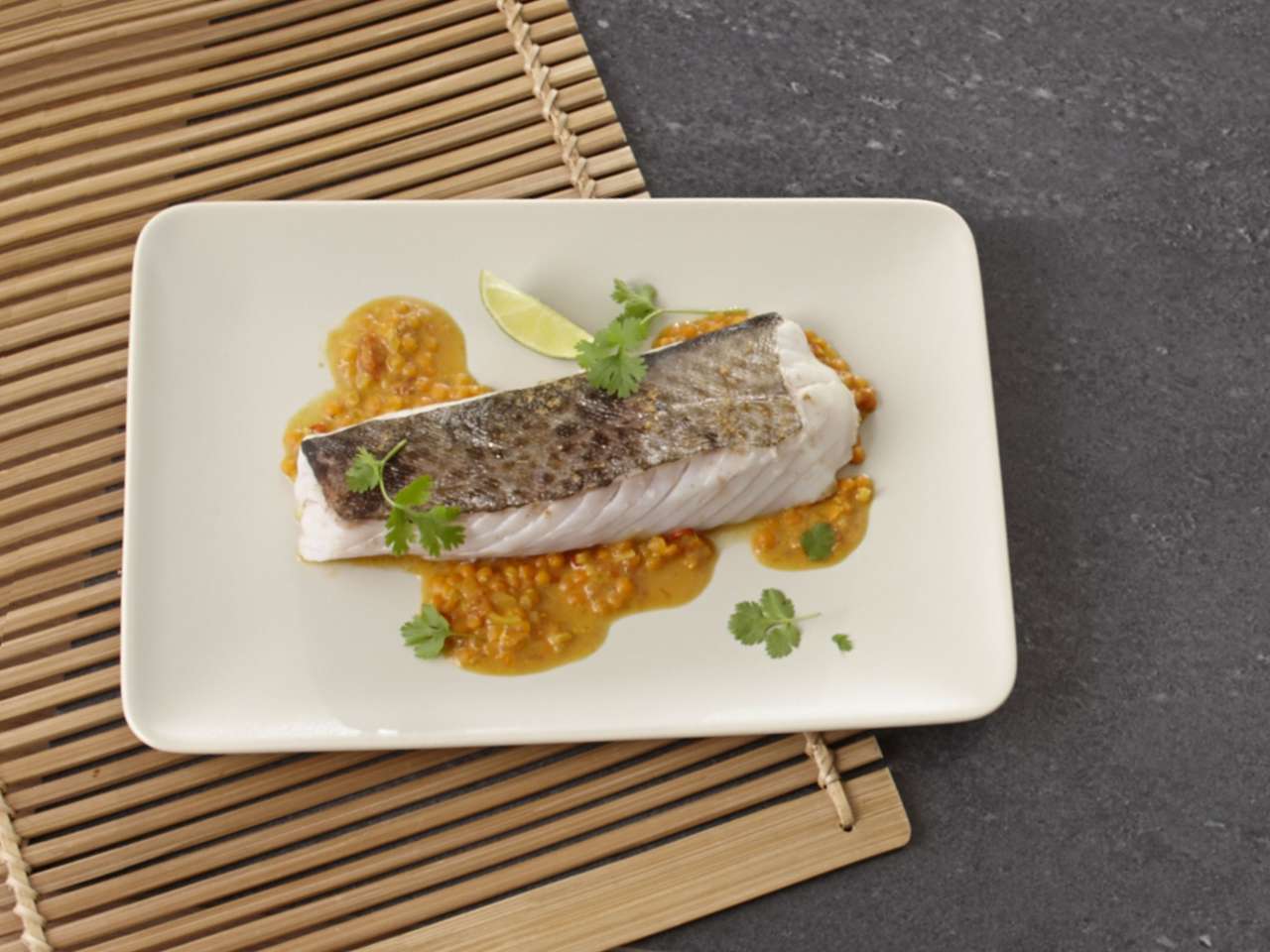 Rezept: Dorschloins auf Kokoslinsen Rezept: Dorschloins auf Kokoslinsen