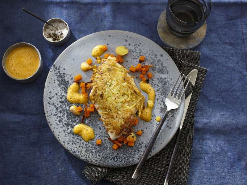 Seelachs mit Kartoffelkruste & Muskatkürbis