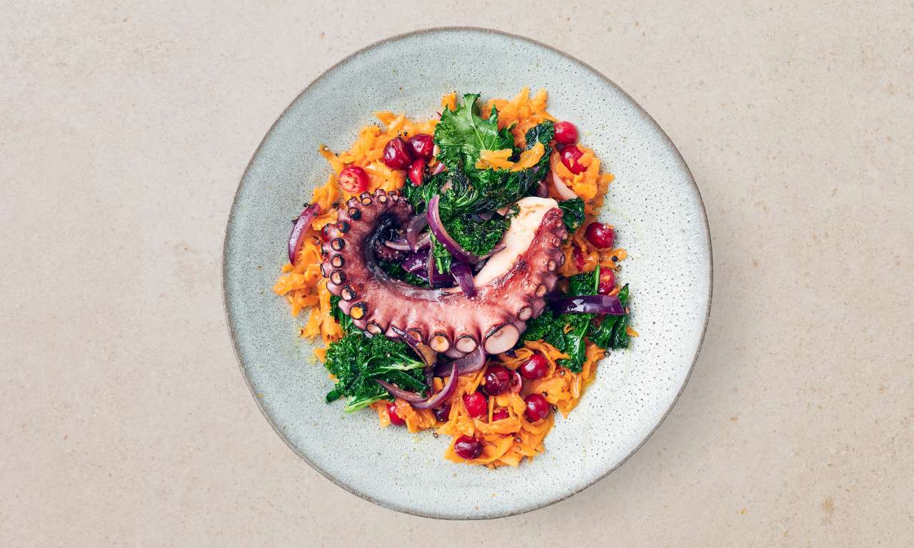 Pulpo auf Kürbiskraut & Grünkohl
