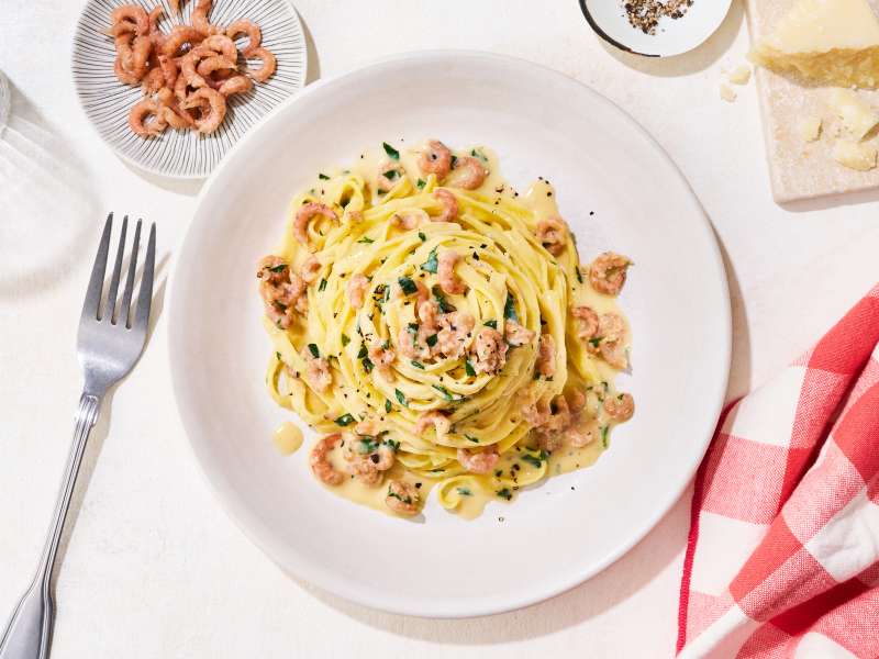 Pasta Carbonara mit Nordseekrabben