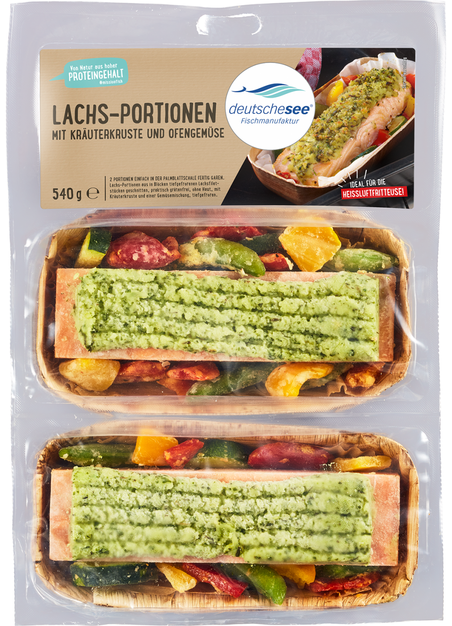 Lachs-Portionen mit Kräuterkruste und Ofengemüse