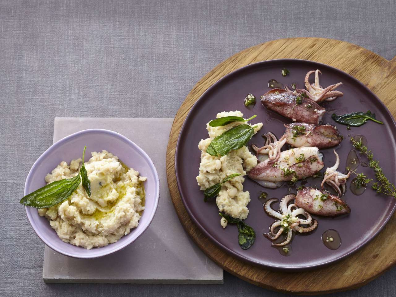 Gegrillte Calamaretti mit Bohnenpüree & Salbei