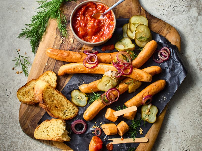 Brotzeitplatte mit Gewürzgurke und Röstbrot