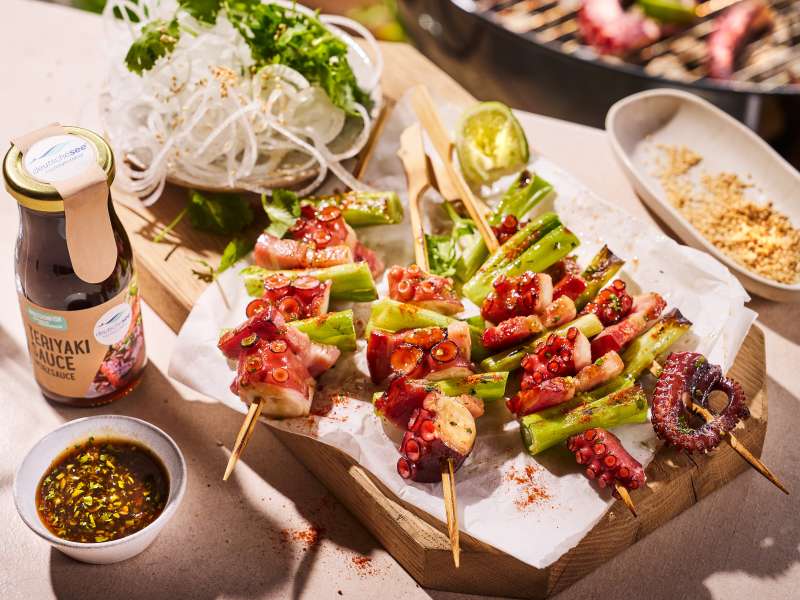 Pulpo-Bacon-Teriyaki-Spieße Pulpo-Bacon-Teriyaki-Spieße
