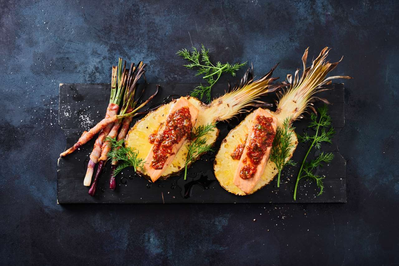 Rezept: Lachs-Ananas-Planke