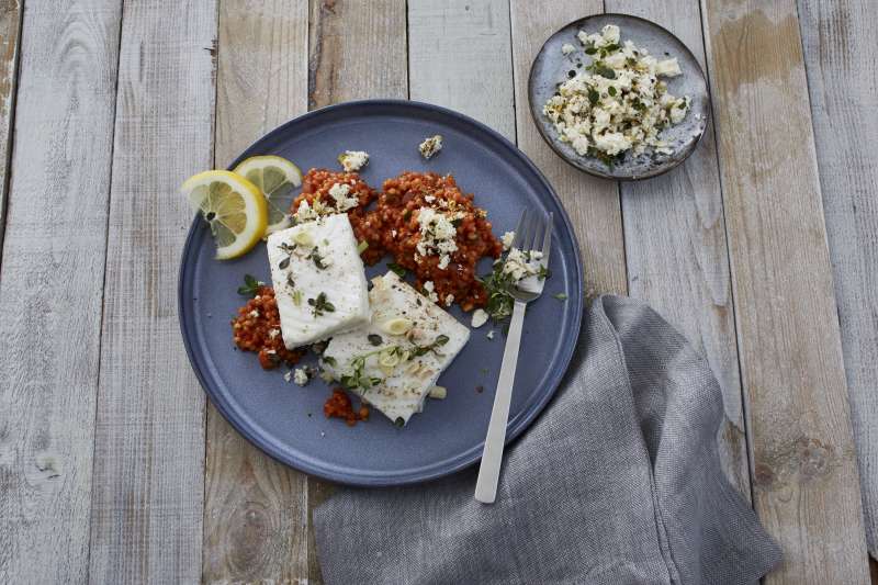 Heilbutt mit mediterranem Risotto