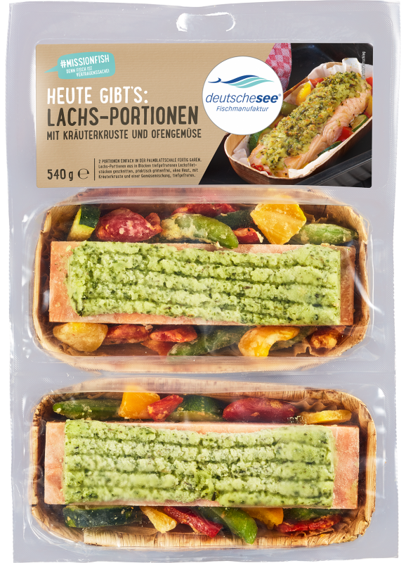 Lachs-Portionen mit Kräuterkruste und Ofengemüse Lachs-Portionen mit Kräuterkruste und Ofengemüse